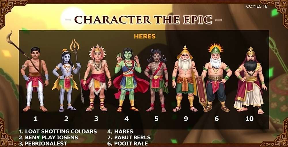 Character selection screen in Ramayana The Epic showing various playable heroes from the Ramayana