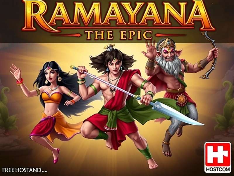 Ramayana The Epic game cover featuring Lord Rama, Sita, Lakshmana and Hanuman in battle poses